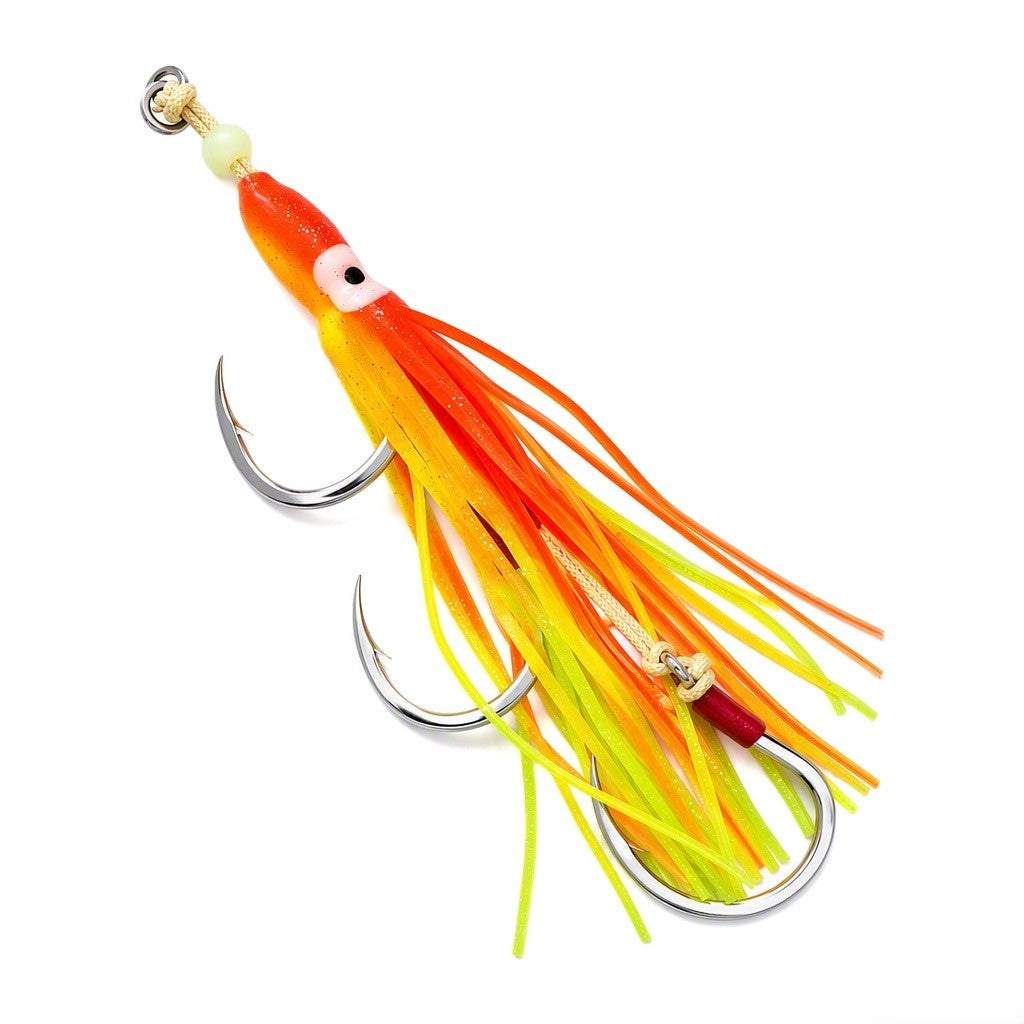 LUREGO 5/0-8/0 Squid Skirt Rig Saltwater Trolling Lure with 3 Hooks Glow Octopus Bait