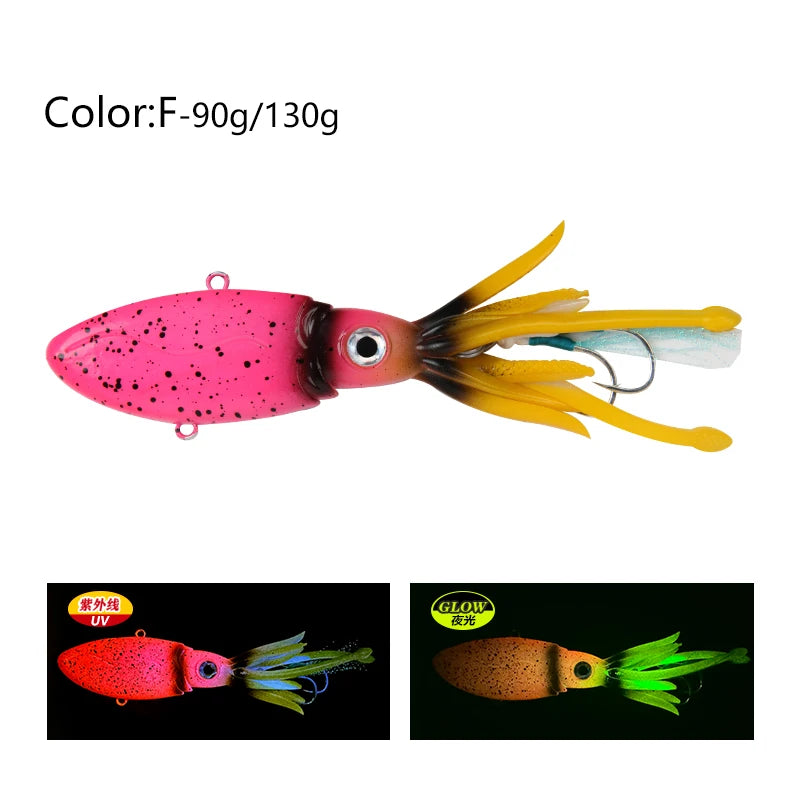 Luminous UV TPR 90g 130g 170g 200g 250g Octopus Squid Skirt With Assist Hook