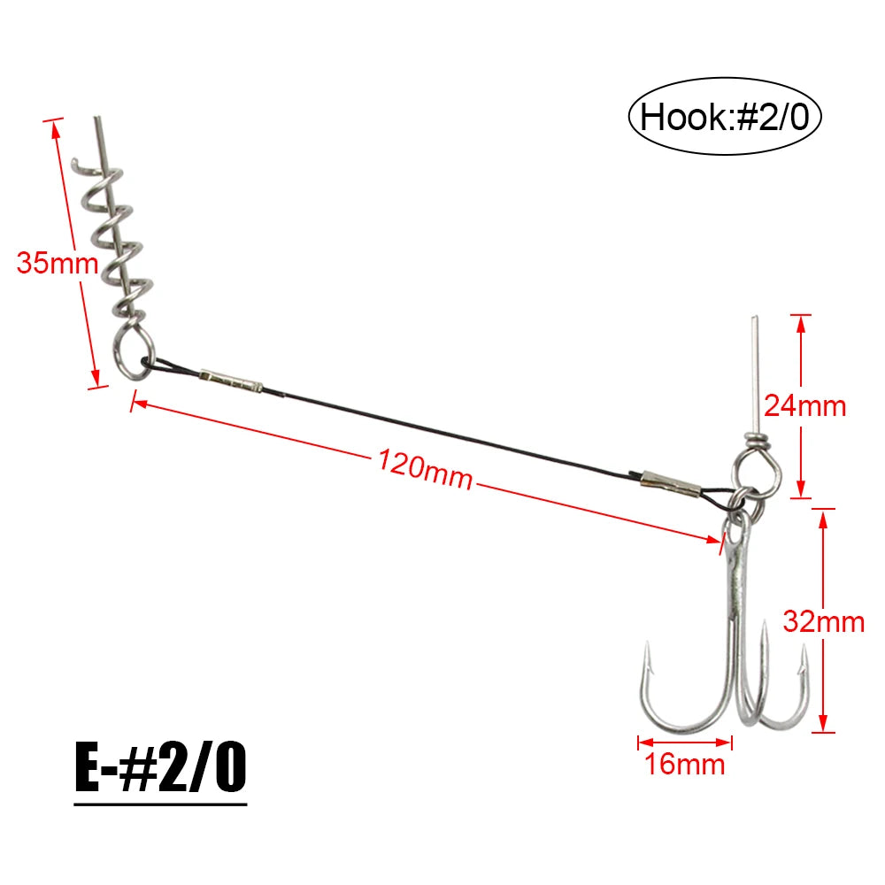 2PC Stinger Wire Trace Leader With Screw Treble Hook For Soft Bait