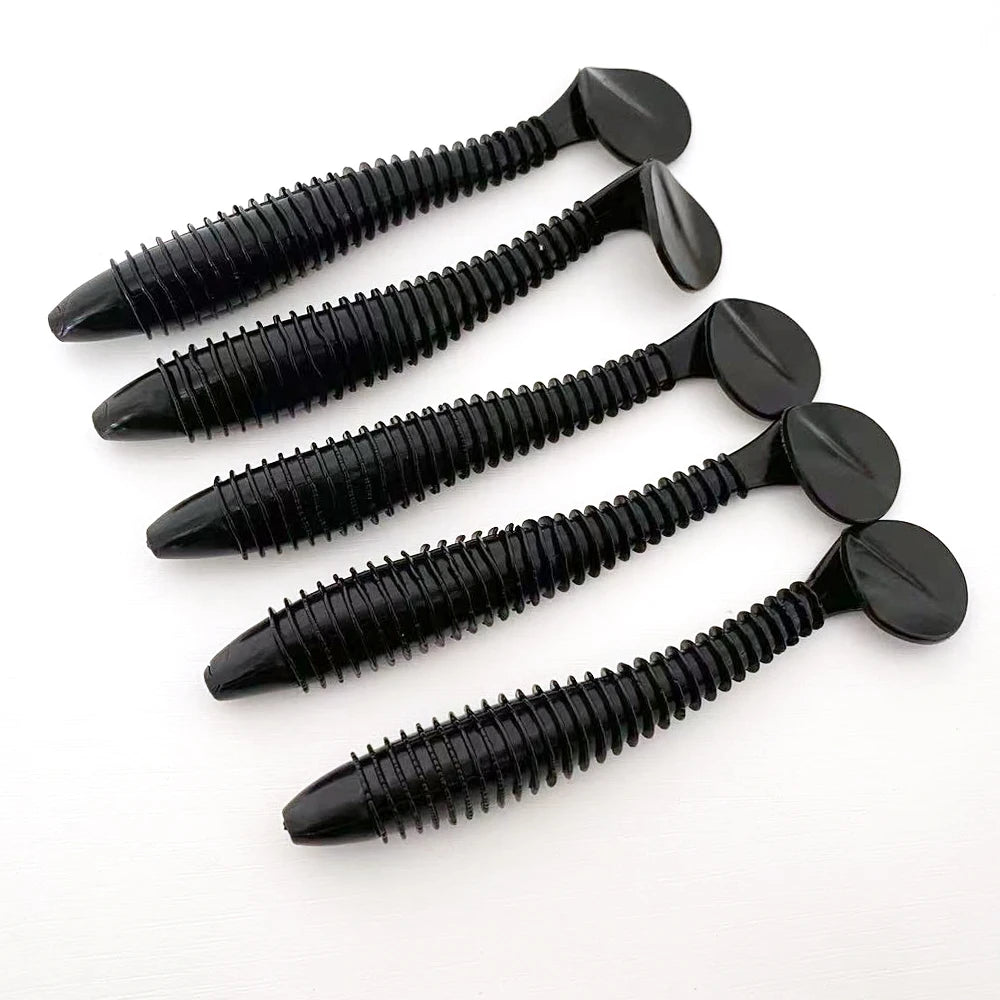 5PCS Threaded T-tail Soft Bait 12CM, Helical Disturbance, All-Water Level Search, Multi-color Options Available.