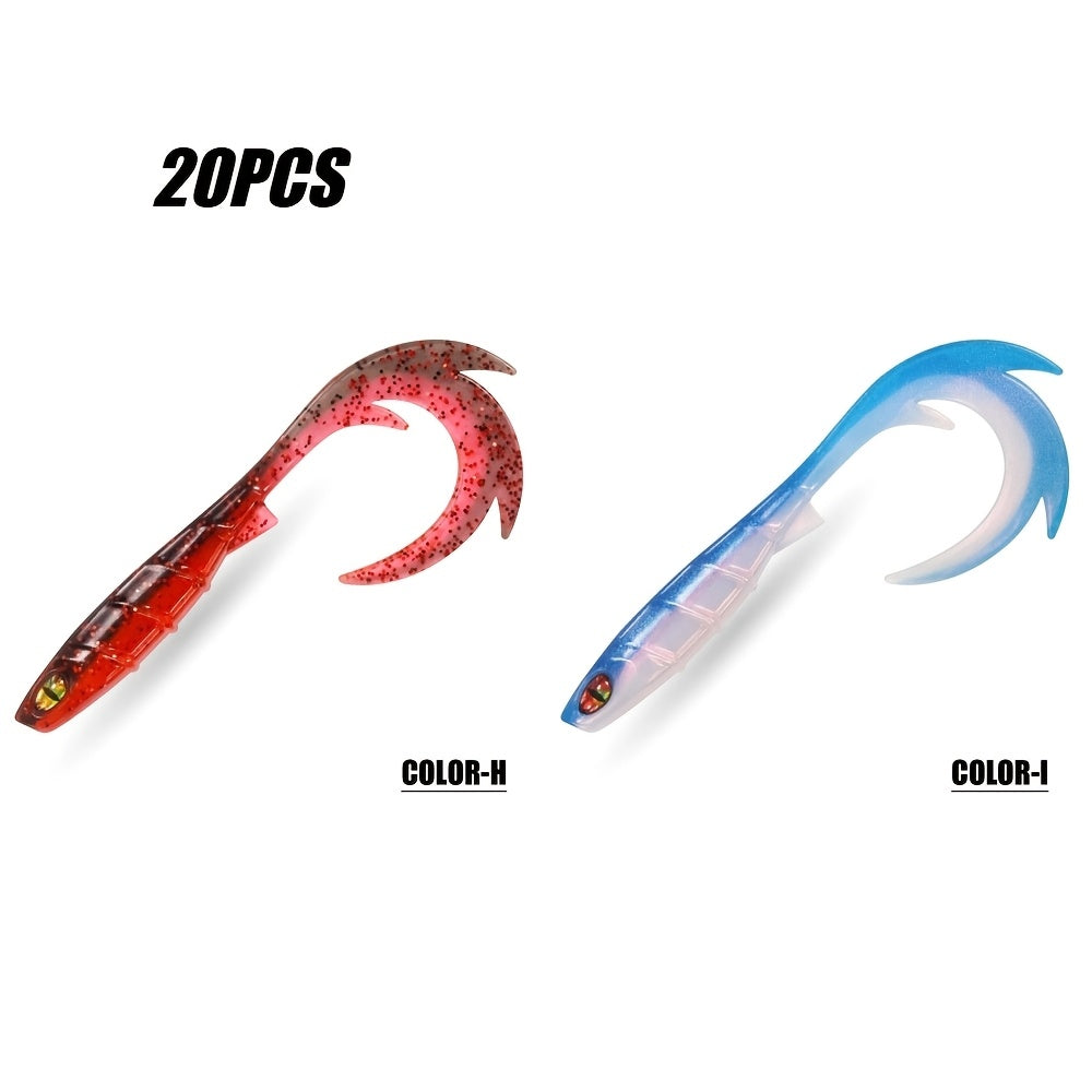 20pcs 9.5cm Fireflow Soft Bait Fishing Lure Long Curl Tail With 3D Eyes