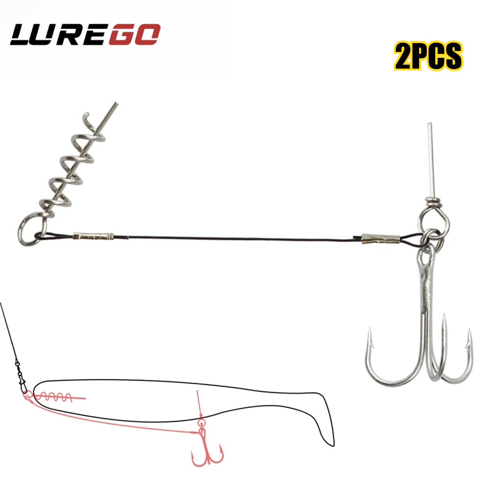 2PC Stinger Wire Trace Leader With Screw Treble Hook For Soft Bait