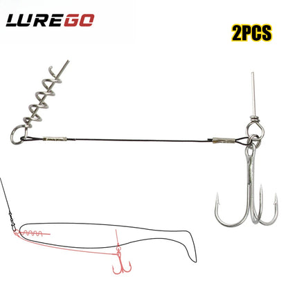 2PC Stinger Wire Trace Leader With Screw Treble Hook For Soft Bait