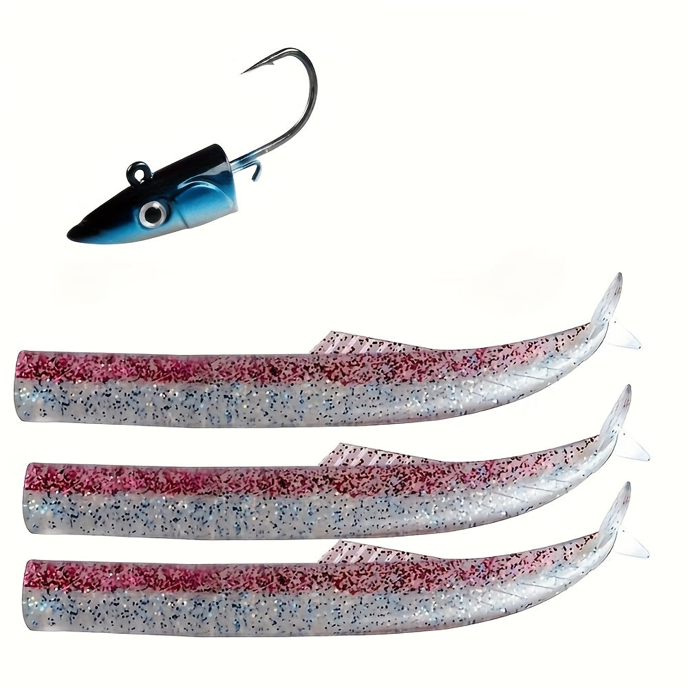 Blue 20g Jig Head + 3-Tail Swimbait Set | 115mm/ 6g Ultra-Realistic Lure | Casting Bottom Rig
