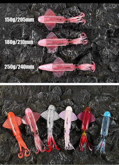 Big Eye Squid Fishing Lure - Glow-in-the-Dark UV Lure with Anti-Loose Design, Durable Metal Hooks & Soft Bait for Deep Sea Night Fishing