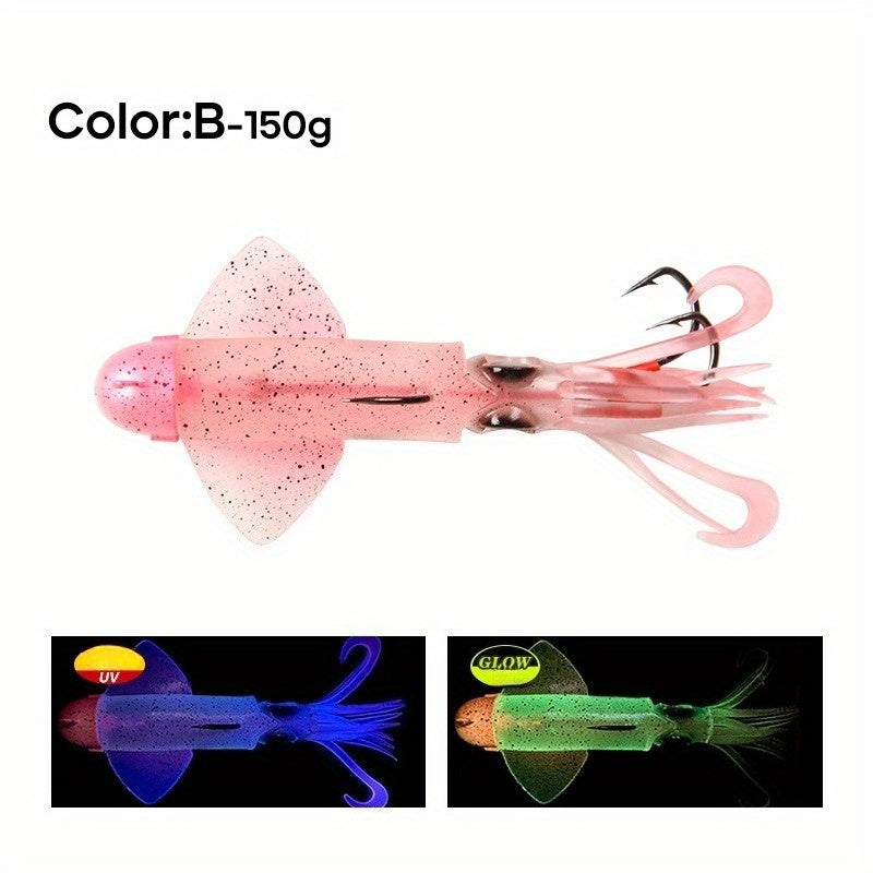 Big Eye Squid Fishing Lure - Glow-in-the-Dark UV Lure with Anti-Loose Design, Durable Metal Hooks & Soft Bait for Deep Sea Night Fishing