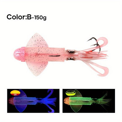 Big Eye Squid Fishing Lure - Glow-in-the-Dark UV Lure with Anti-Loose Design, Durable Metal Hooks & Soft Bait for Deep Sea Night Fishing