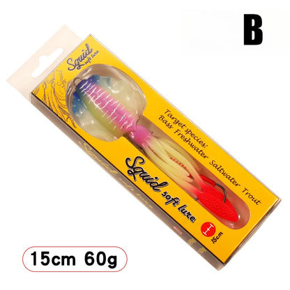 60g Soft Squid Bait Fishing Trolling Lure Octopus Head Jigs Luminous UV Squid Jig
