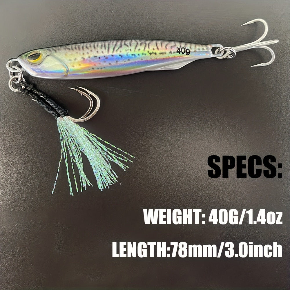 LUREGO 40g/1.41oz Artificial Metal Fishing Lure, Bionic Sinking Pencil Jigbait With 2 Treble Hooks For Saltwater Fishing