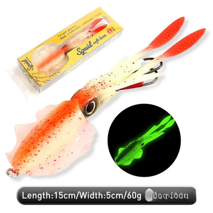 60g Soft Squid Bait Fishing Trolling Lure Octopus Head Jigs Luminous UV Squid Jig