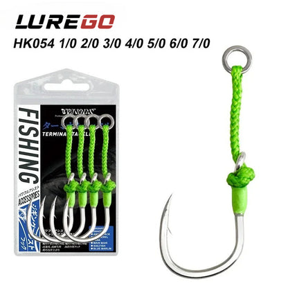 4PC Single Assit Hooks High-carbon steel sea fishing, PE binding line