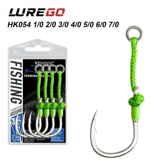 4PC Single Assit Hooks High-carbon steel sea fishing, PE binding line