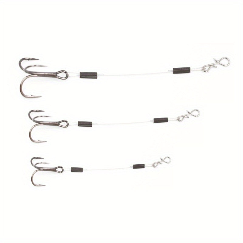 3pcs  Mustad STINGER RIG with Quick Change Hooks - High-Strength Wire Leader for Pike, Bass, and Predatory Fish