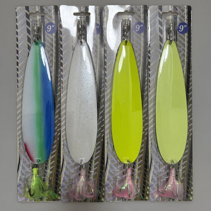 23cm / 9inch Jigging Spoon – Long Range Casting Metal Lure with Feather Treble Hook for Mackerel, Bluefish & Striped Bass