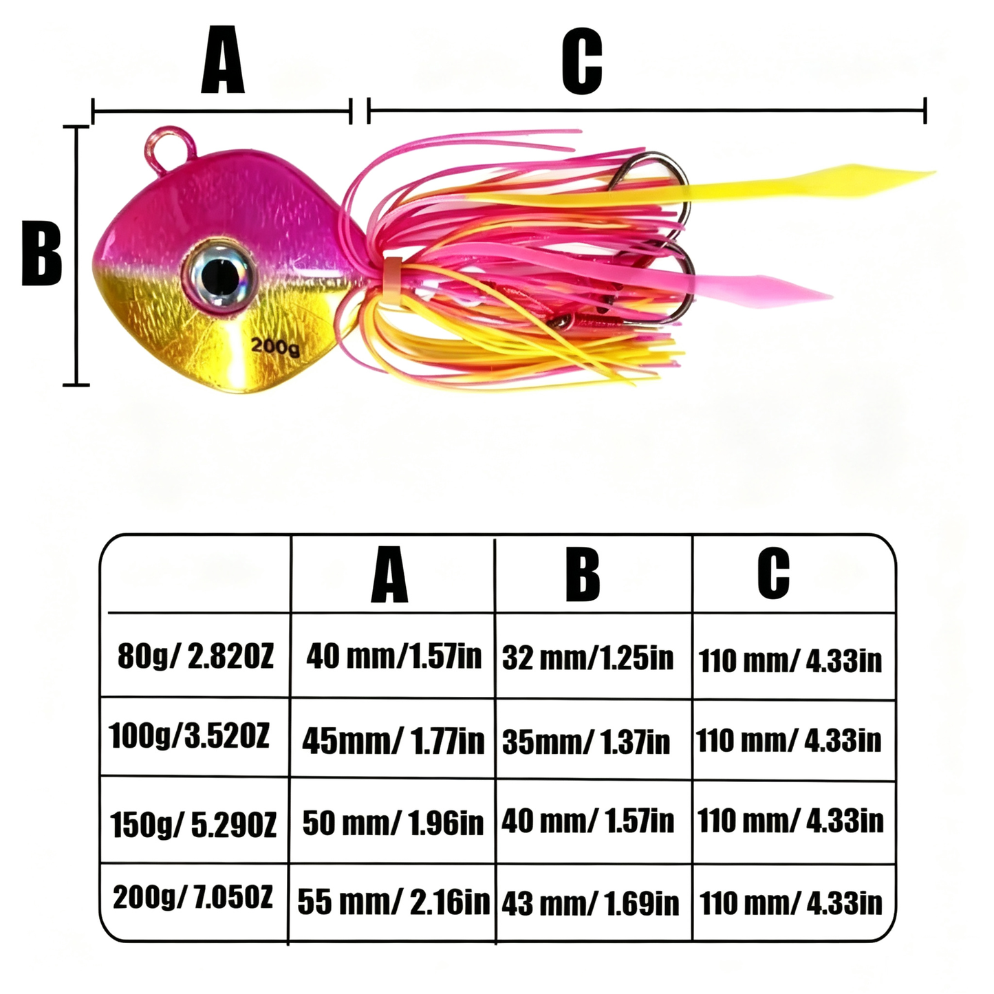 80g-200g 3D Eyes Laser Jig Lure, Heavy Skirted Swimbait for Deep Jigging Long Cast Saltwater Freshwater Fishing Bait