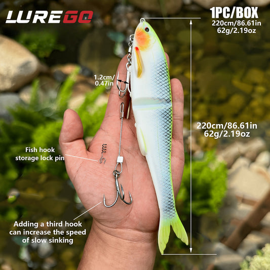 3D Printing Color Soft Bait 22cm Two-Part Fishing Lure with Dual Hooks