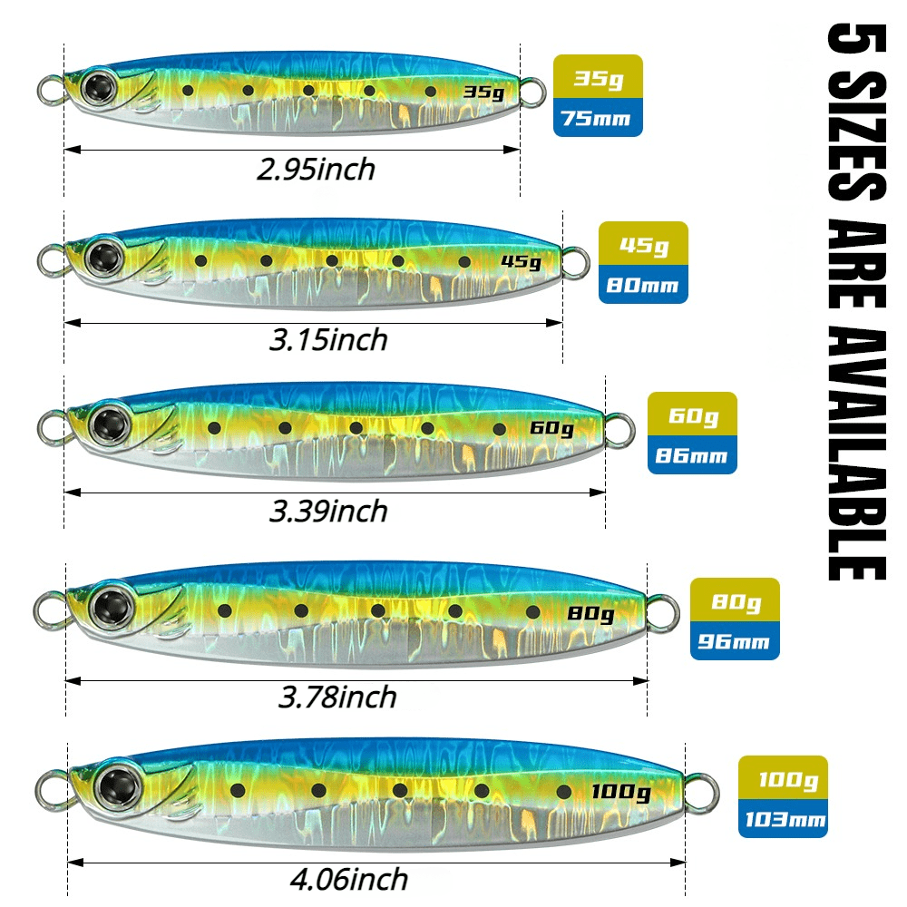 LUREGO 80g/100g Metal Casting Jigging Lures Saltwater Fishing Tackle for Maximum Catch!