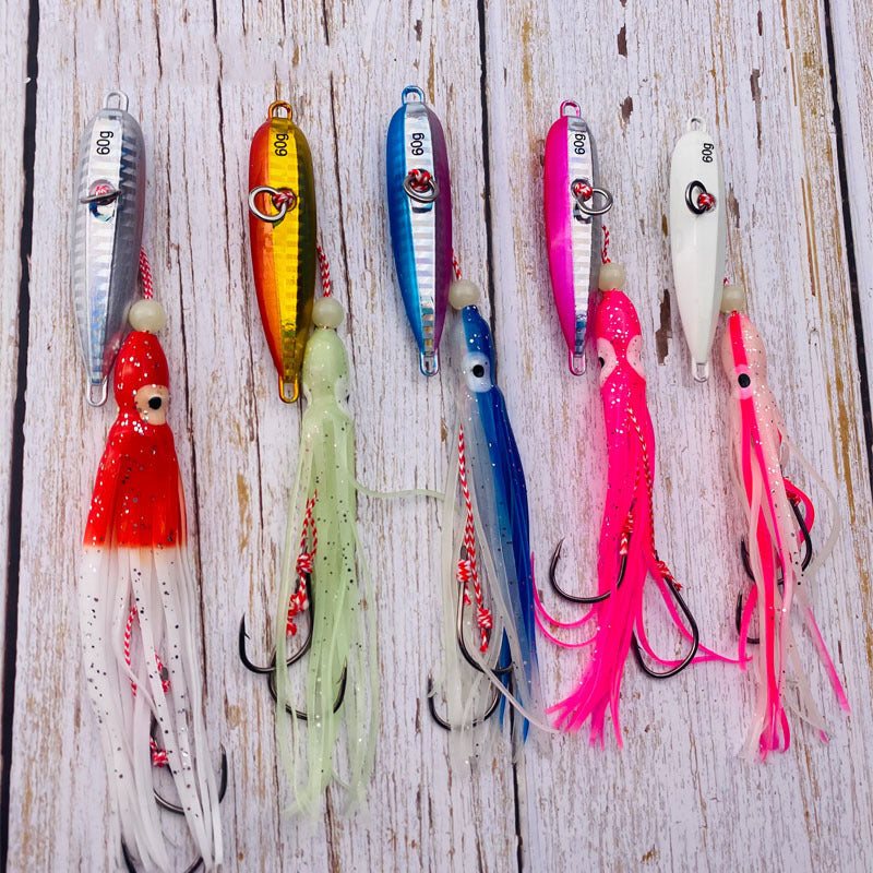 Jig Fishing Lure Weights 120g Jigging Metal Sinking Saltwater Lures Luminous Squid Hook Soft Bionic Bait Peche Pike Fish Tackle