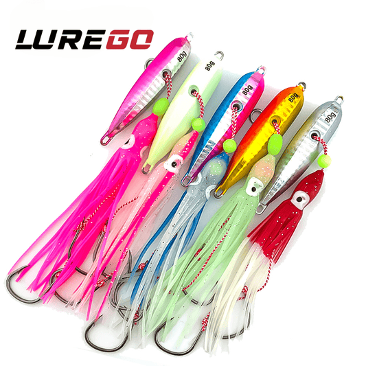 Jig Fishing Lure Weights 120g Jigging Metal Sinking Saltwater Lures Luminous Squid Hook Soft Bionic Bait Peche Pike Fish Tackle