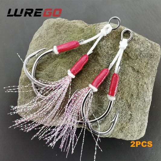 2 Pairs Saltwater Double Assist Fishing Hooks, Fishing Assist Hooks Kit Jig Assist Glow Hook Slow Fast Fall Jigs Fishing Hook For Lead Vertical Jigging Lures