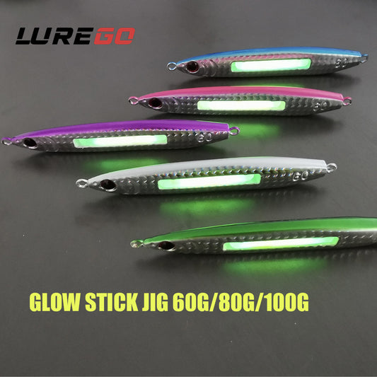 LUREGO Fishing Jig Saltwater, Slow Jigging Pitching Lures Kit, Lead Jigs, Vertical Jigging Artificial Lures With Luminous Stick