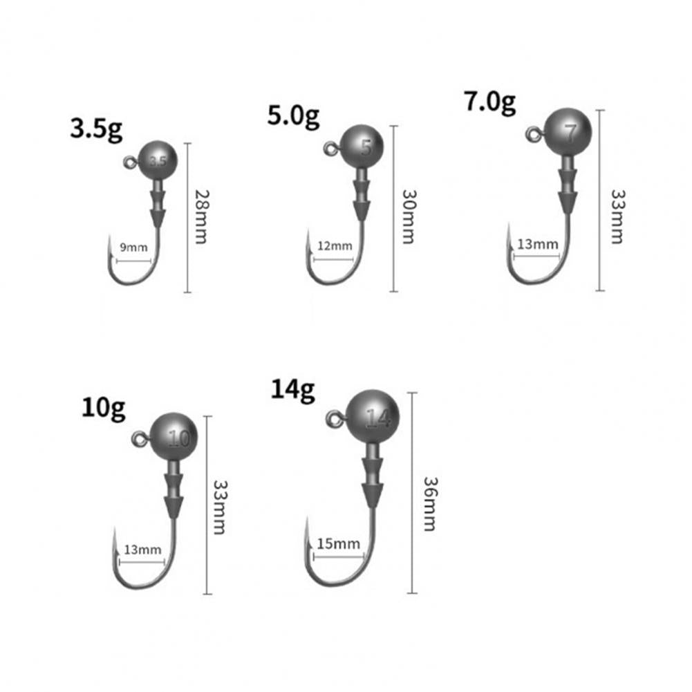 10Pcs 3.5g-14g Fishing Hook Barbed Barbed Hook Shank Beak Bait Holder Hook Sharp Round Ball Jig Head Hook For Freshwater