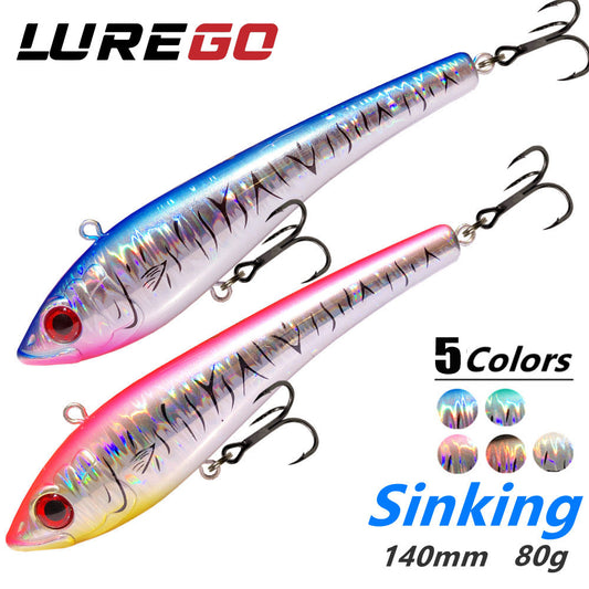 LUREGO Sinking Pencil VIB Fishing Lures 14cm 80g Wobbler Stickbait Artificial Hard Bait for Sea Tuna GT Fishing Lure