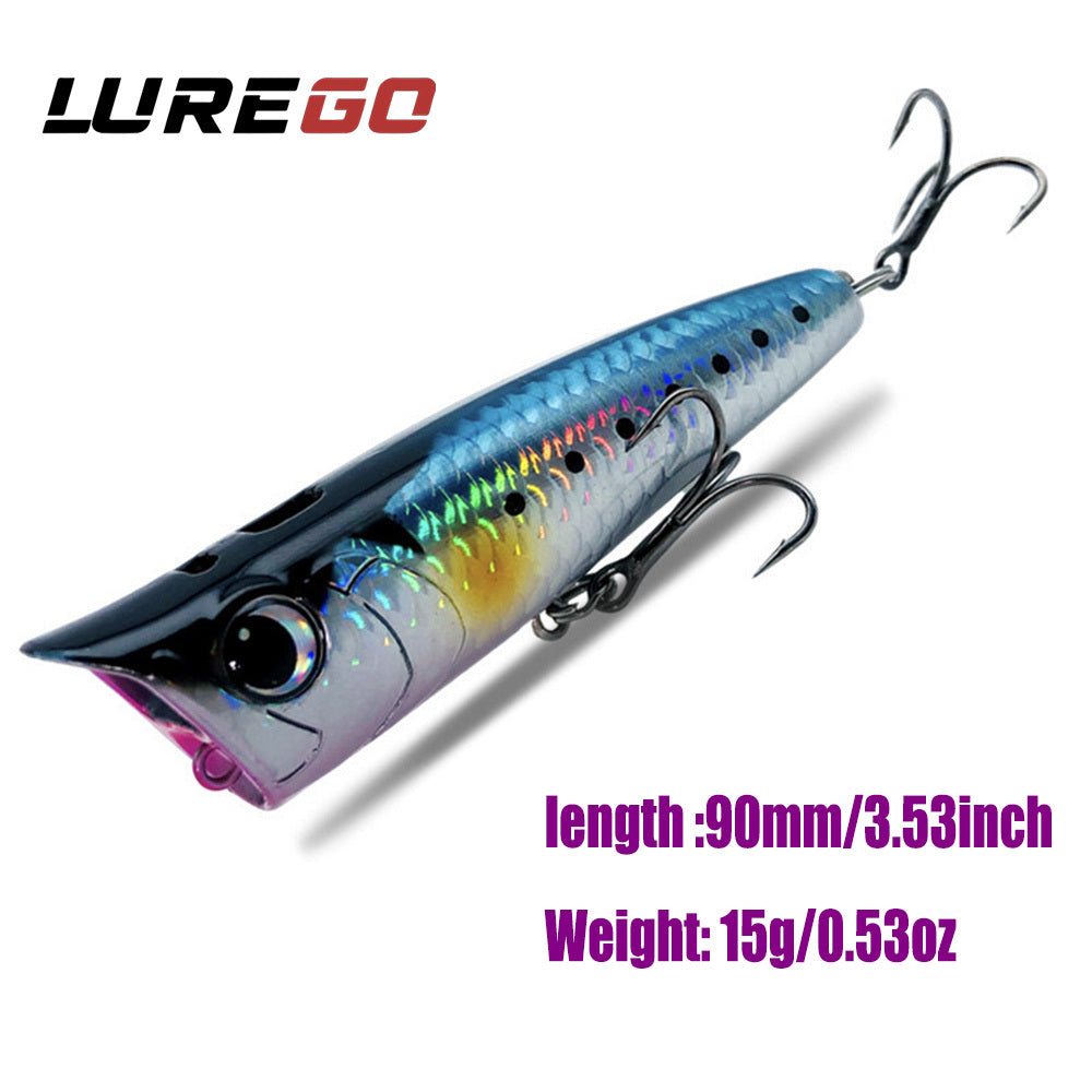 LUREGO 1PCS Surface Popper Fishing Lures 90mm 15g Topwater Artificial Bait Fishing Lures for Sea Bass Tackle