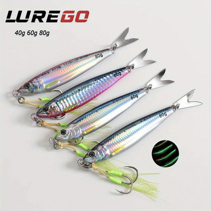 3D Printed Fast Sinking LUREGO 1pc Metal Jig Lure - 40g 60g 80g Saltwater Shore Casting Fishing Lure - Vertical Metal Jig