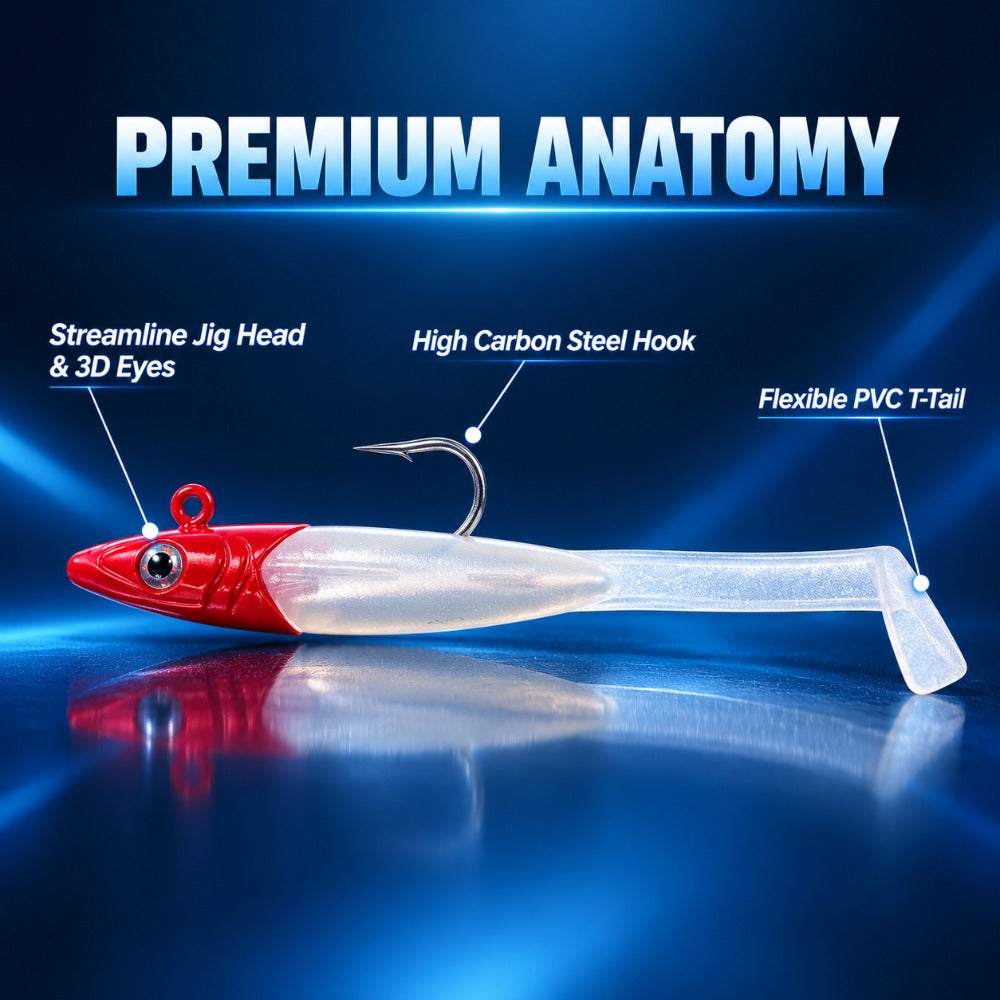 65-120MM Pre-Rigged Jig Head Soft Swimbait – T-Tail Baitfish Lure for Bass, Zander & Sea Bass Freshwater & Saltwater