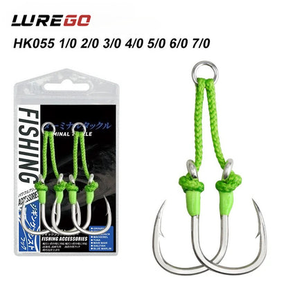 2PC Assit Hooks 360-degree PE tie line sea fishing with high-carbon steel iron plate auxiliary double hook