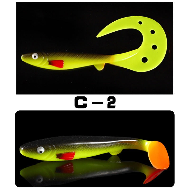 Giant 7.48inch/6.5inch T-Tail Curled Tail Grub Soft Fishing Lure - Saltwater Freshwater Bass Grouper Bait