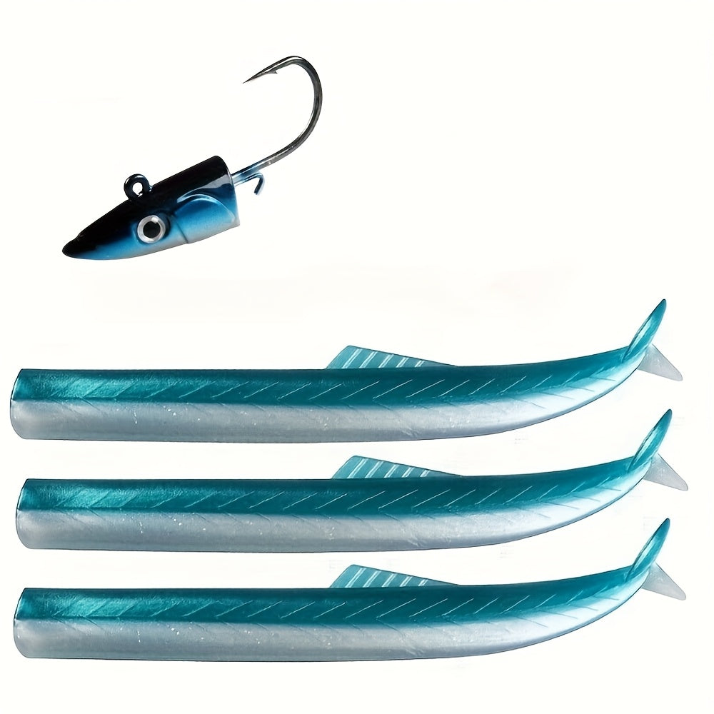Blue 20g Jig Head + 3-Tail Swimbait Set | 115mm/ 6g Ultra-Realistic Lure | Casting Bottom Rig
