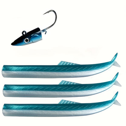 Blue 20g Jig Head + 3-Tail Swimbait Set | 115mm/ 6g Ultra-Realistic Lure | Casting Bottom Rig
