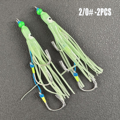2PCS Sea Fishing Luminous Squid Hooks, Realistic Octopus Three-Hook Boat Fishing for Mackerel And Ribbonfish Hooks