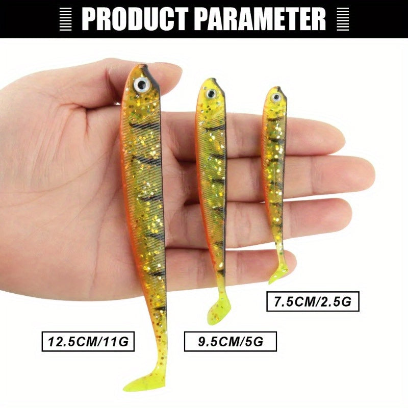 8PCS/5PCS/3pcs  Dual-Color T-Tail Soft Fishing Lures - Realistic Painted 7.5cm/9.5cm/12.5cmSwimbait with Multi-Color Options