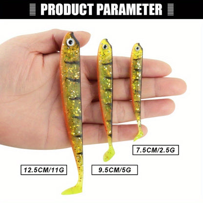 8PCS/5PCS/3pcs  Dual-Color T-Tail Soft Fishing Lures - Realistic Painted 7.5cm/9.5cm/12.5cmSwimbait with Multi-Color Options