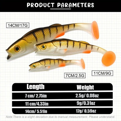 3pcs 7cm/11cm/14cm Soft Tail Realistic Fish Lures - Floating & Sinking Dual Action, High-Density Durable PVC Bait for Bass