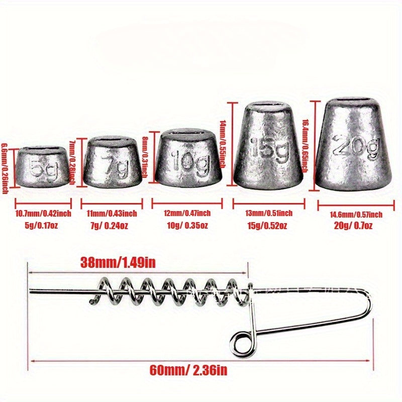 Soft Bait Lock Pin Weight Kit | Spring Lock Pins + Lead Weights Combo | Saltwater Lure Rig Anti-Lost Hook System