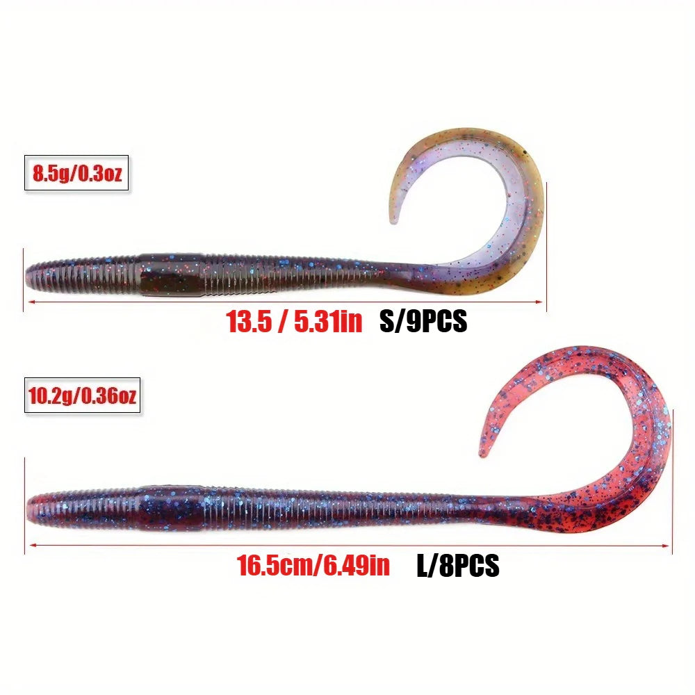 8PCS /9PCS  Dual-Color Lure 5.31inch/6.5inch Curled Tail Soft Bait Full-Swimming Lure for Bass and Perch