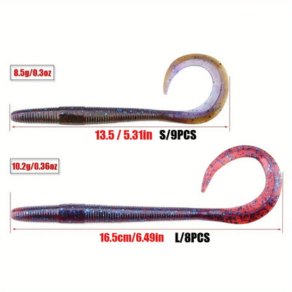 8PCS /9PCS  Dual-Color Lure 5.31inch/6.5inch Curled Tail Soft Bait Full-Swimming Lure for Bass and Perch