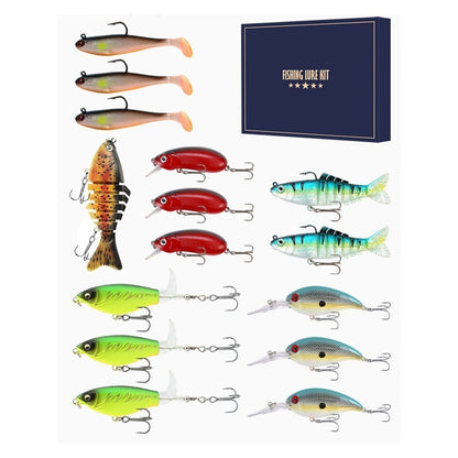 Premium 15-Pcs Fishing Lure Kit – Complete Tackle Set in a Gift Box with Hook Protectors