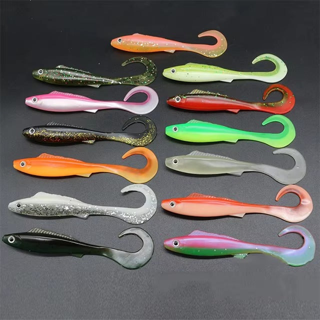 5pcs 3D Stereoscopic Simulation Tail Double-Color Soft Bait 3.7inch/4.1G Fish-Eye Design Lure Bait for Sea Fishing And Freshwater Use