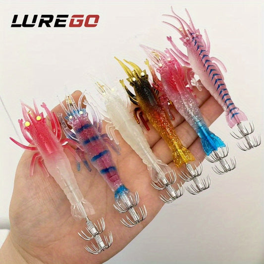 3pcs  Glow-in-Dark Soft Shrimp & Squid Lures - 10cm/9.5g Realistic Fishing Baits with 2Treble Hooks