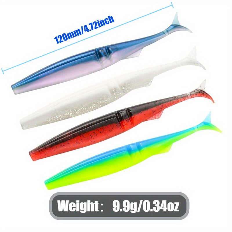 5pcsT-Tail Soft Lures 4.72" - 9.9g, High-Swim Simulated Fish Baits for Bass
