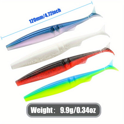 5pcsT-Tail Soft Lures 4.72" - 9.9g, High-Swim Simulated Fish Baits for Bass