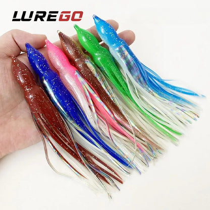 5PCS Bullet Head Squid Skirt Soft Plastic Bait | Saltwater Jigging Lure for Tuna & Sea Bass | 6" 7" Large Size | Puncture-Proof