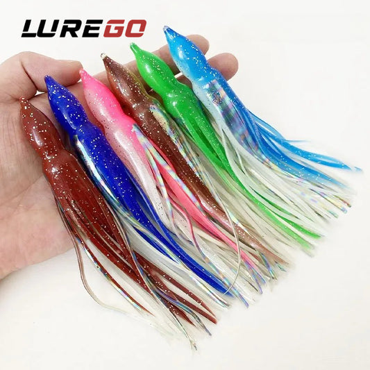 5PCS Bullet Head Squid Skirt Soft Plastic Bait | Saltwater Jigging Lure for Tuna & Sea Bass | 6" 7" Large Size | Puncture-Proof