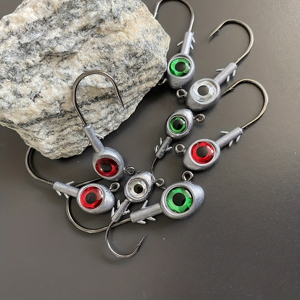 5PCS/Pack 3D Big Eye Jigheads For Fishing Trout & Bass, High Carbon Steel Hook Suitable For Red Fish, Salmon, Bass, Trout And Other Fish