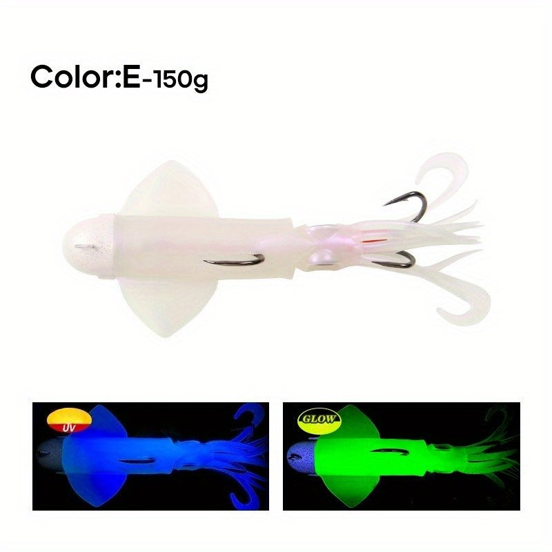 Big Eye Squid Fishing Lure - Glow-in-the-Dark UV Lure with Anti-Loose Design, Durable Metal Hooks & Soft Bait for Deep Sea Night Fishing